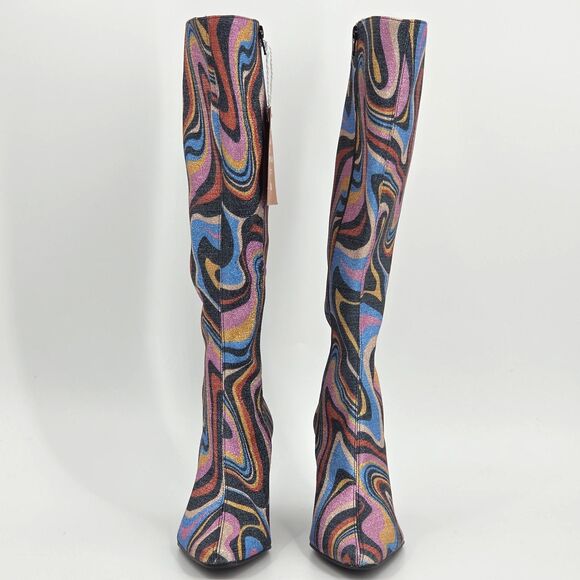 Gianni Bini Cat Walk 2 Glitter Mod Swirl  Tall Boots Womens Size 8 Disco 70s - Picture 4 of 11